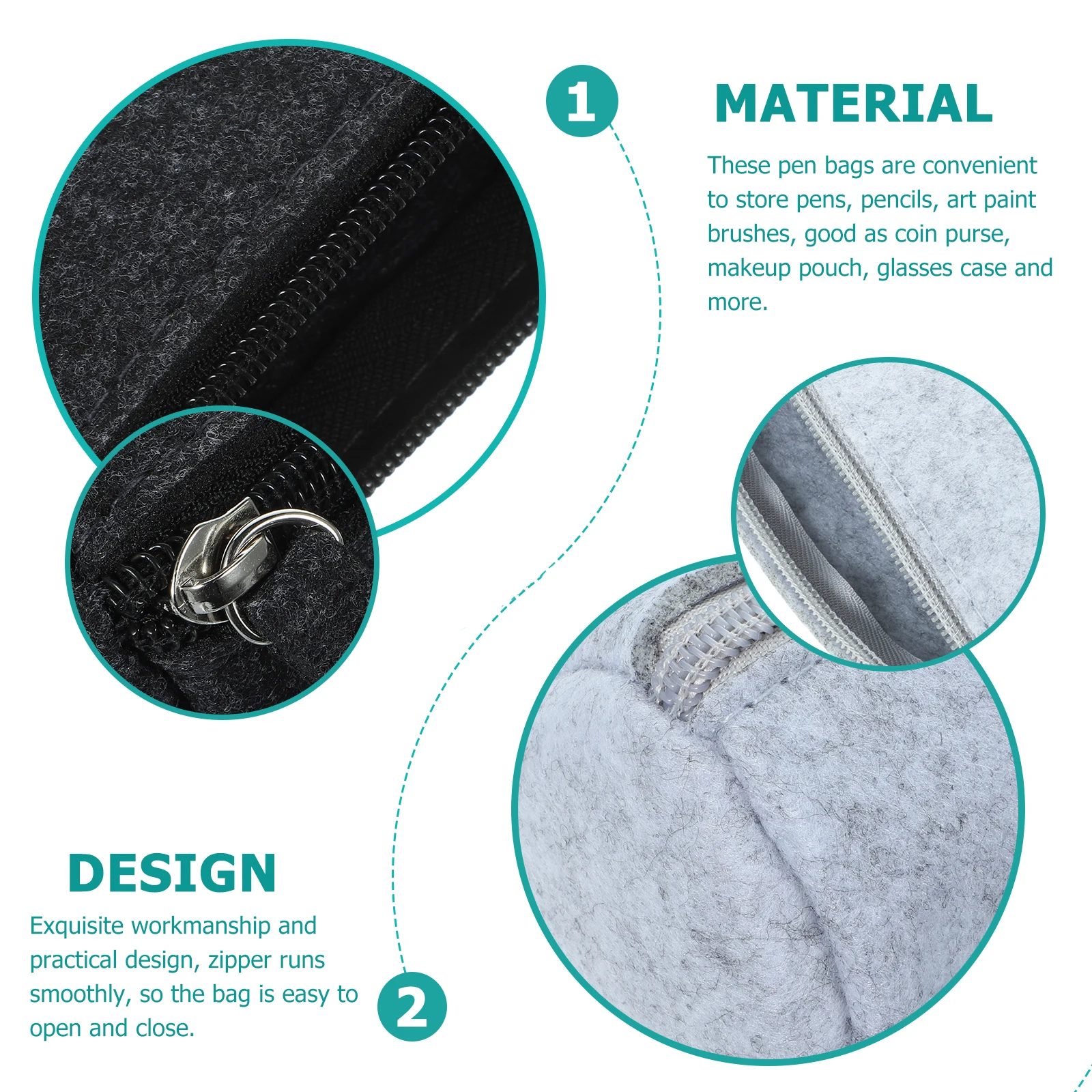 

4 pcs Felt Pencil Bag Case Dark Grey Light Grey Smooth Zipper Dust Resistant Stationery Storage Organizer For School Office Art