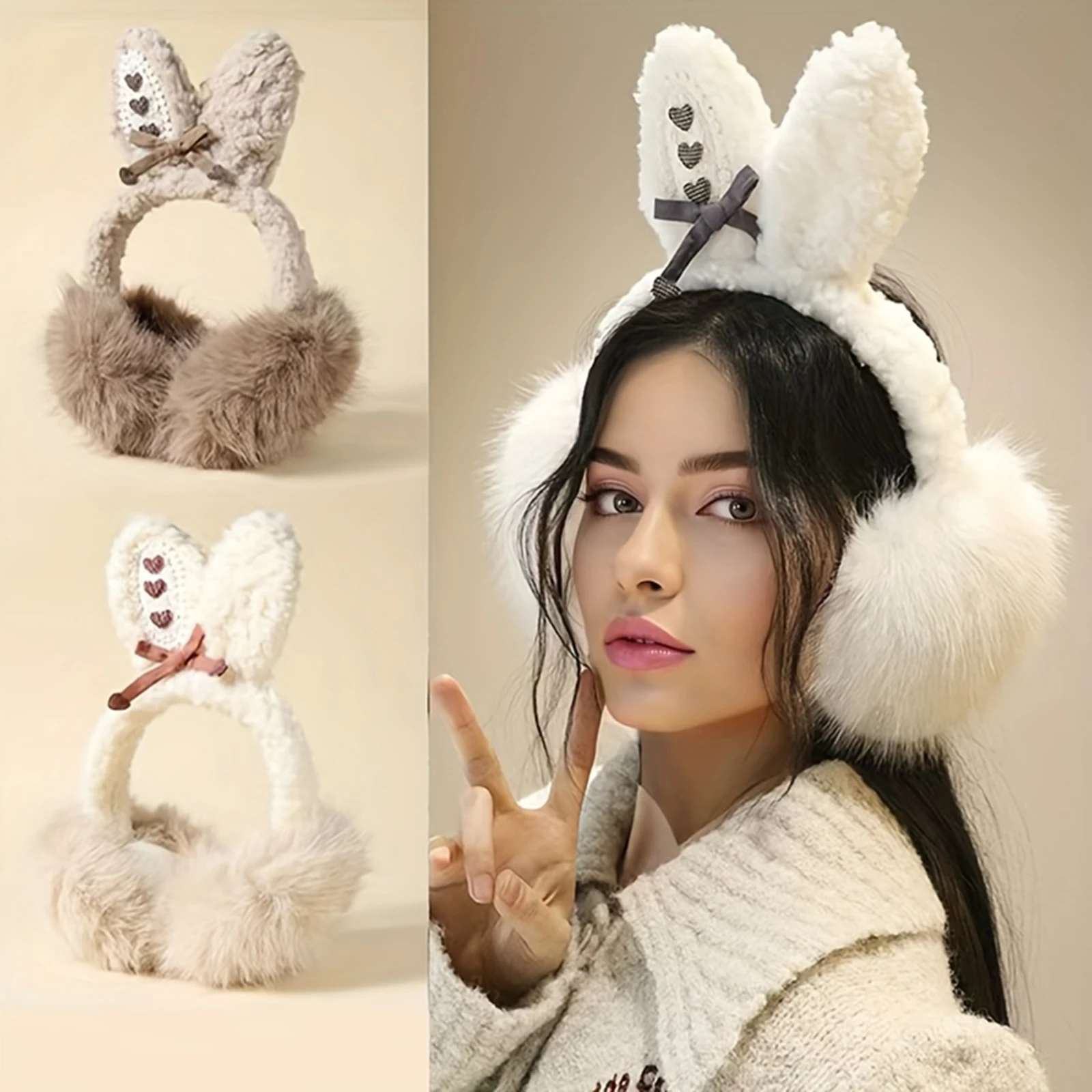 لطيف النساء الأذن يفشل غطاء للأذنين اكسسوارات الشتاء، أفخم الكبار التزلج تشغيل آذان أرنب يغطي حامي لعيد الحب #1