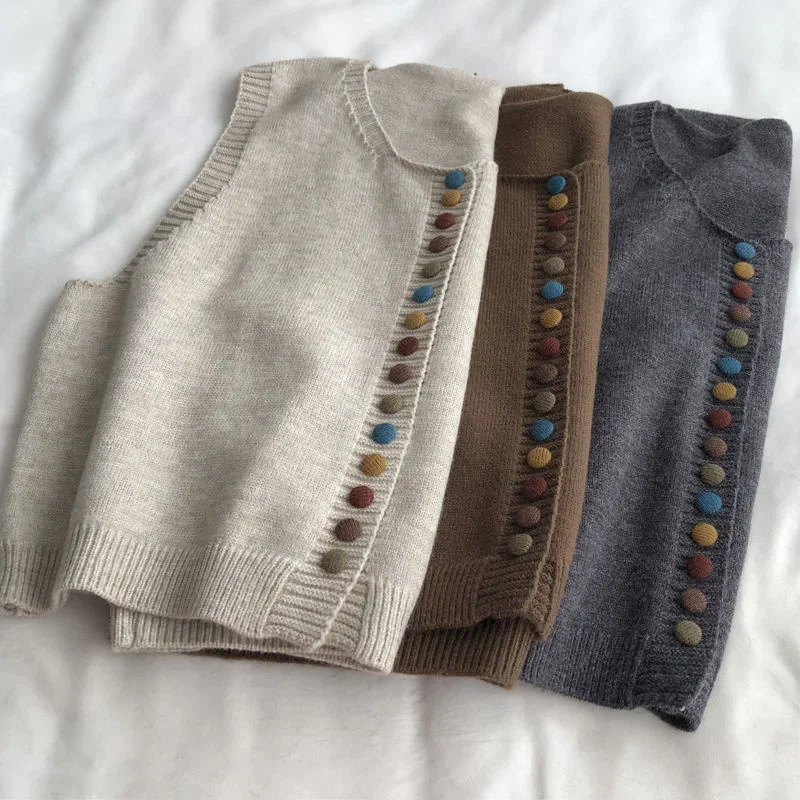 

New 2025 Autumn/winter Hoodie Vest Knitted Vest Harajuku Women's Knitted Vest Sweater Fashionable Button Jumper