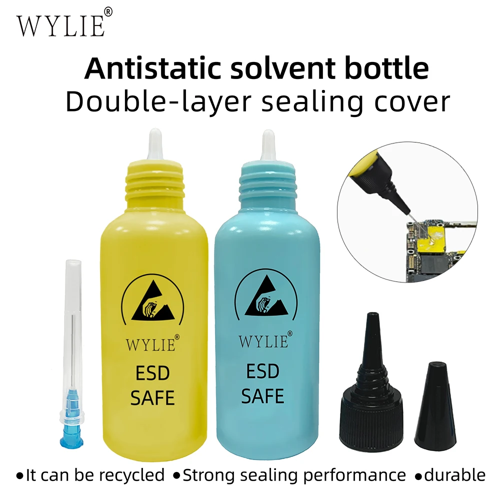 

WYLIE антистатическая бутылка с растворителем, двойная крышка, герметичная для ремонта мобильных телефонов, средство для удаления клея, смазка, инструмент для распределения растворителя