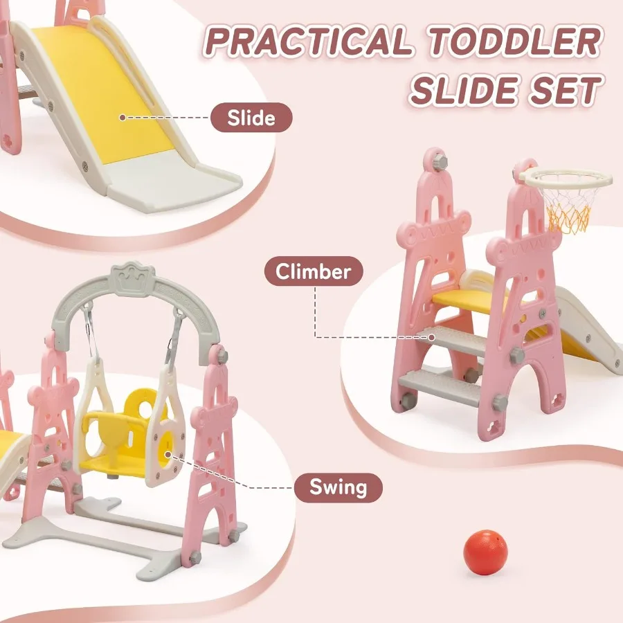 Scivolo 3in1 per bambini Set di scivoli e altalene Parco giochi interno per scivoli esterni autoportanti con canestro da basket arrampicata esterna