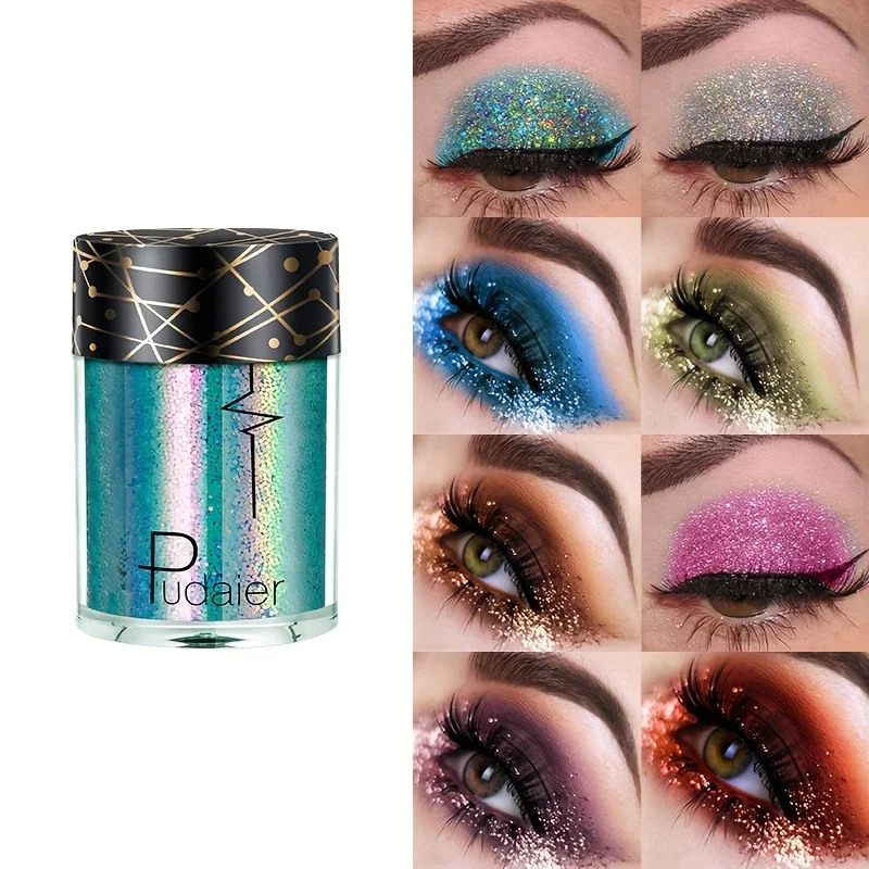 Pudaier Poudre de fard à paupières monochromatique à paillettes - 36 nuances vibrantes, finition scintillante facile à appliquer, taille portable, festival de musique