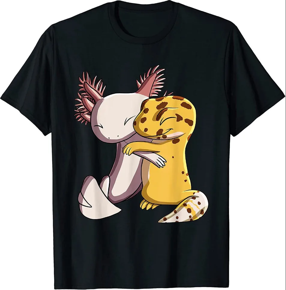 NEW LIMITED Cute Kawaii Leopard Gecko Hugging Axolotl T-Shirt