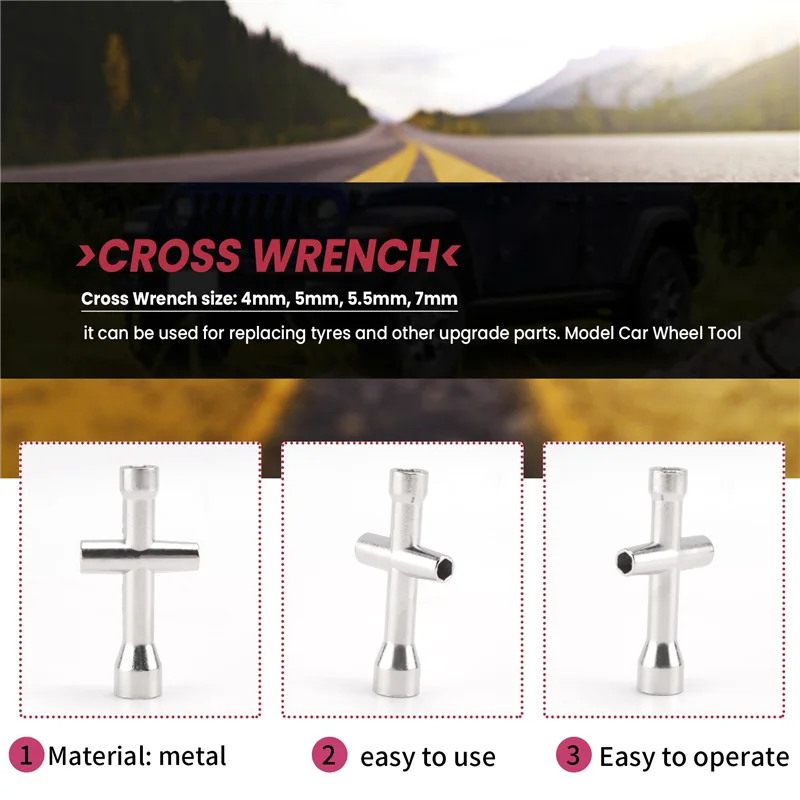 AC52-Toys Accessory 4/5/5.5/7Mm Cross Wrench Sleeve For Spanner M4 RC HSP 80132 For Model Car Wheel Tool