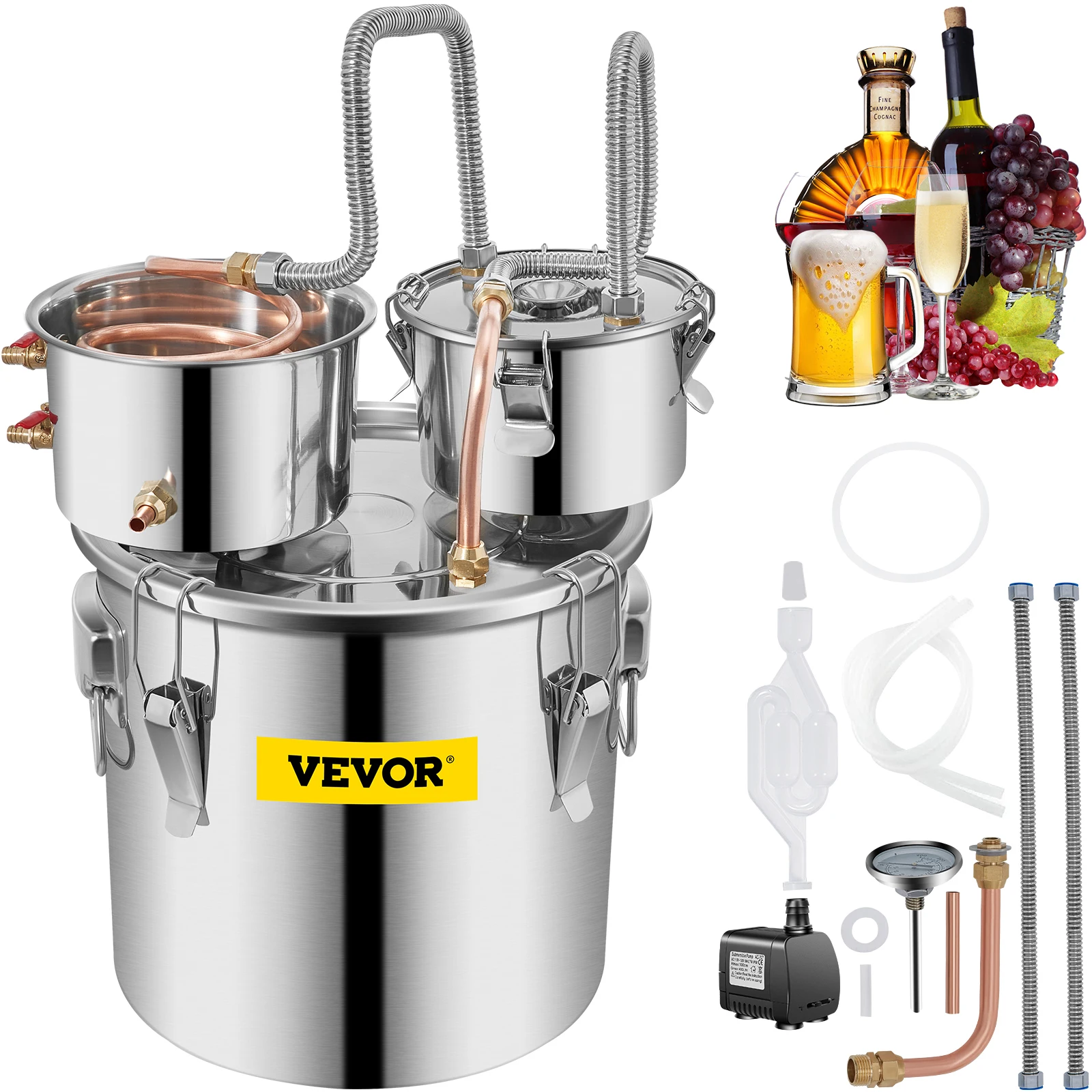 

VEVOR 12L 20L 30L Alcohol Distiller Machine Beer Brewing Equipment DIY Wine Moonshine Apparatus Dispenser Kit for Home Appliance