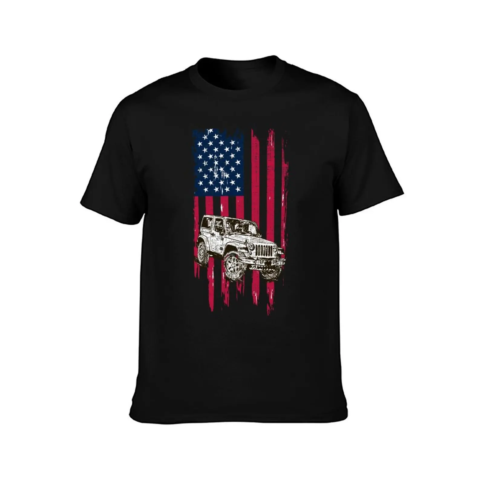 Vintage Off Road 4x4 Driving American Flag T-Shirt Daily Wear Plain Short Sleeve Shirt
