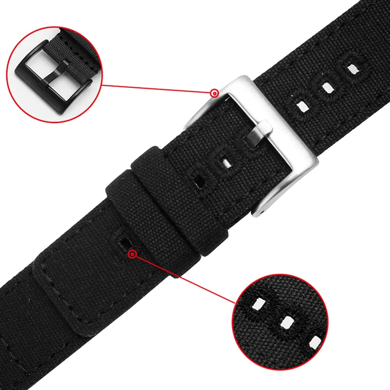 Quick Release Canvas Watch Straps Nylon Band 18mm 19mm 20mm 22mm with Brushed Buckle for Smartwatch Accessories image 6