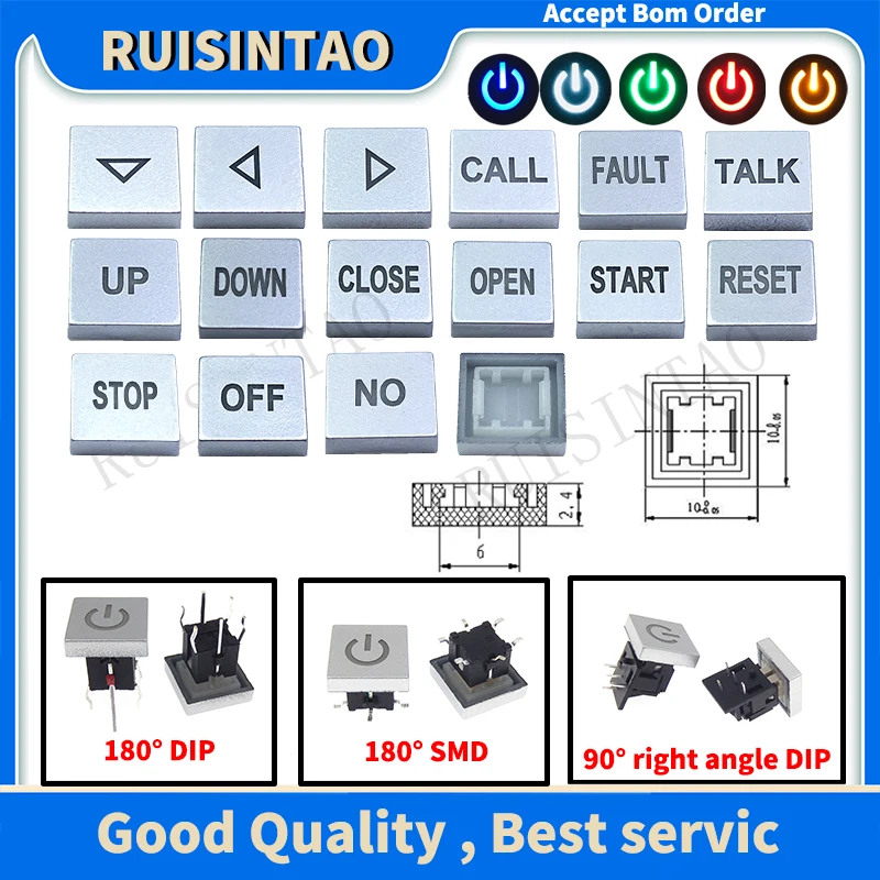 

5Pcs 6*6mm 6PIN DIP / SMD With LED Through Tactile Micro Push Button Indication Button mode CLOSE OPEN START RESET STOP OFF NO