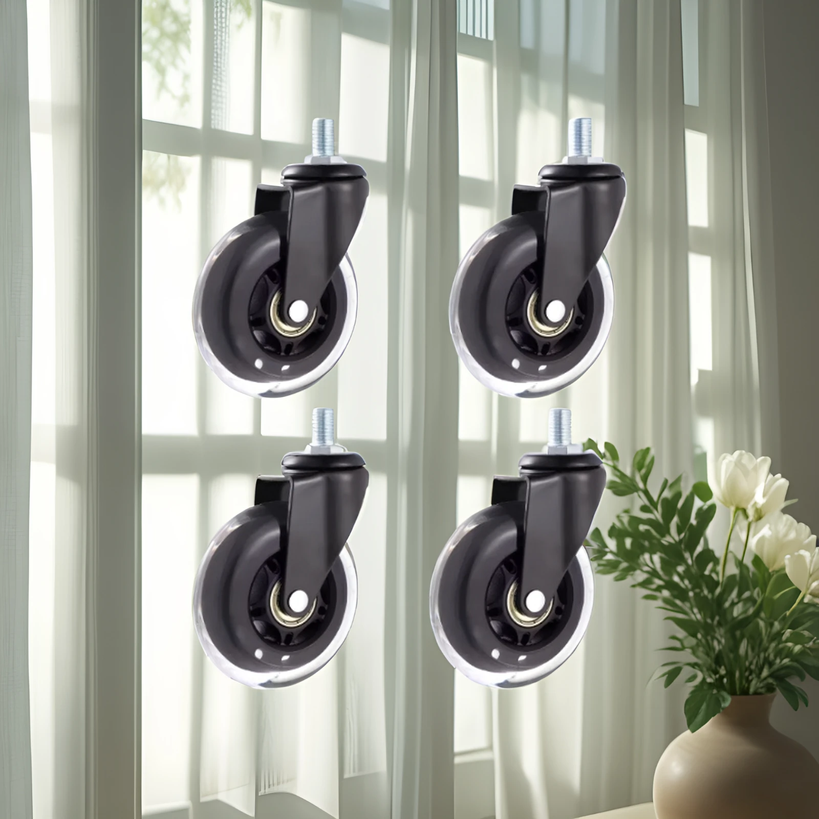 

(4 шт.) 2,5-дюймовые полиуретановые колеса с винтовыми штоками M6/M8/M10, универсальные бесшумные ролики для тележек, легких домашних и офисных тележек