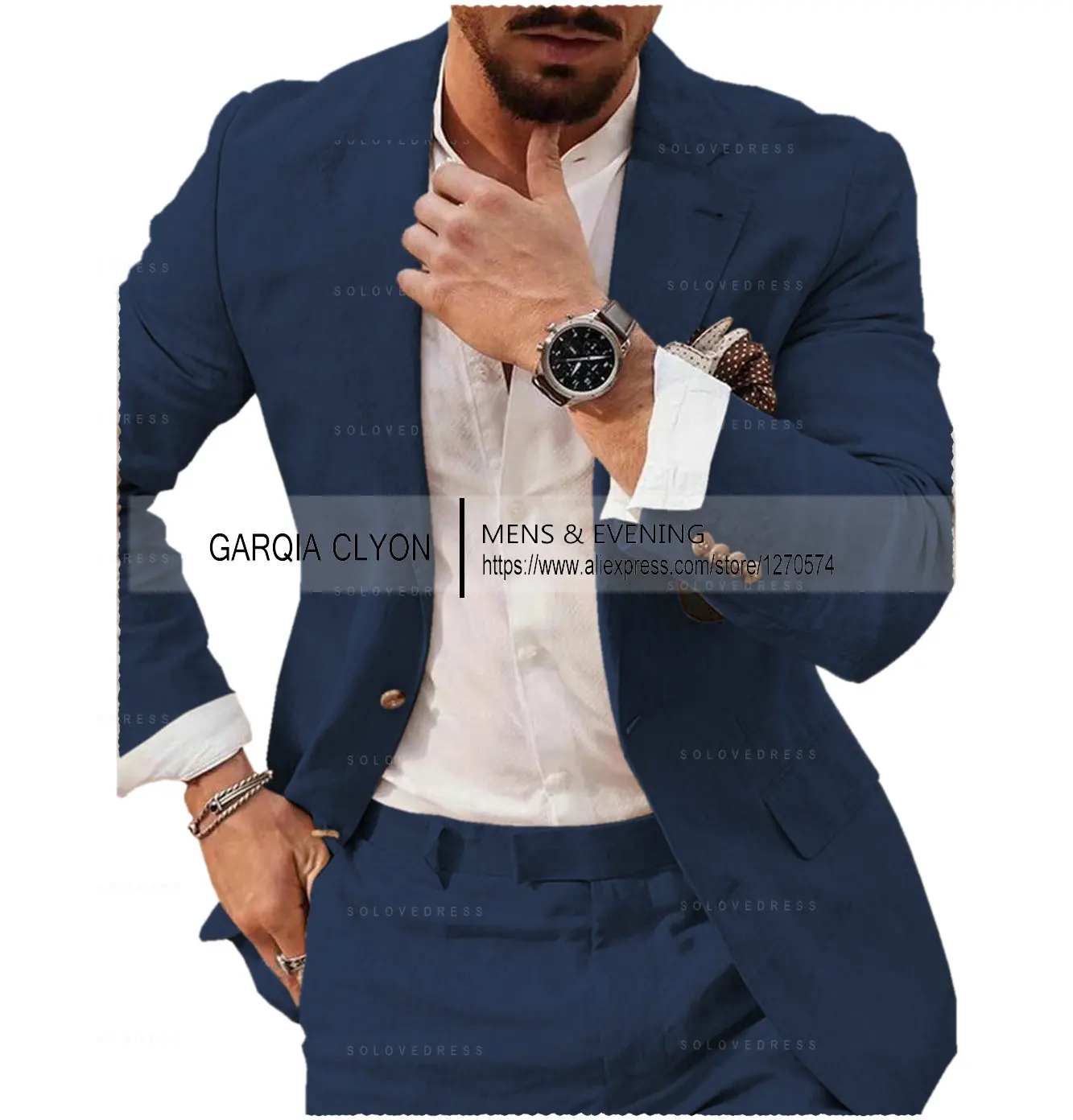 Trajes de lino para hombre, trajes de 2 piezas de verano para hombre, trajes de negocios casuales de un solo pecho para padrinos de Boda (Blazer +