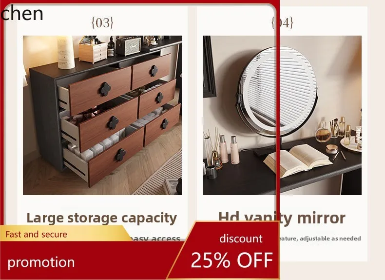 

HT Vintage Dressing Table Storage Cabinet Integrated Bedroom Ultra-Narrow Retro Style 30cm Ultra-Thin Bedside Makeup Table