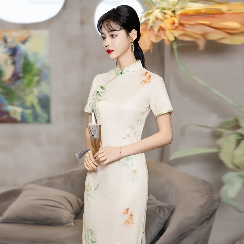 

Chic Chinese Dress Traditional Style Cheongsam New Summer Short Sleeve Young Qipao Dress Women's Clothing