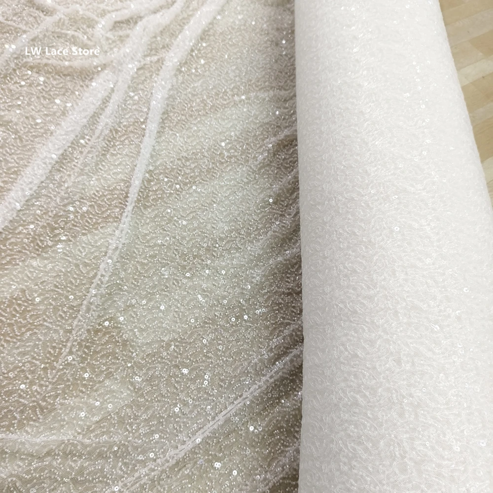 1 Meter Price White Wedding Dress Lace Material Luxury Beading Fabric Heavy Quality Super!