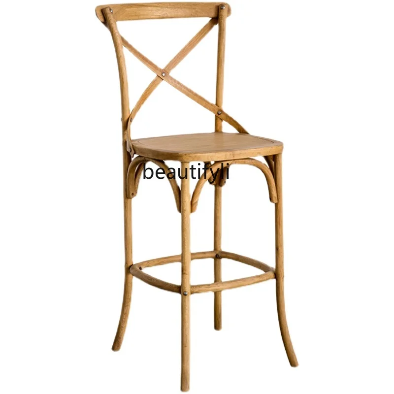 

American country living room simple adult leisure chair, creative design log solid wood old bar chair