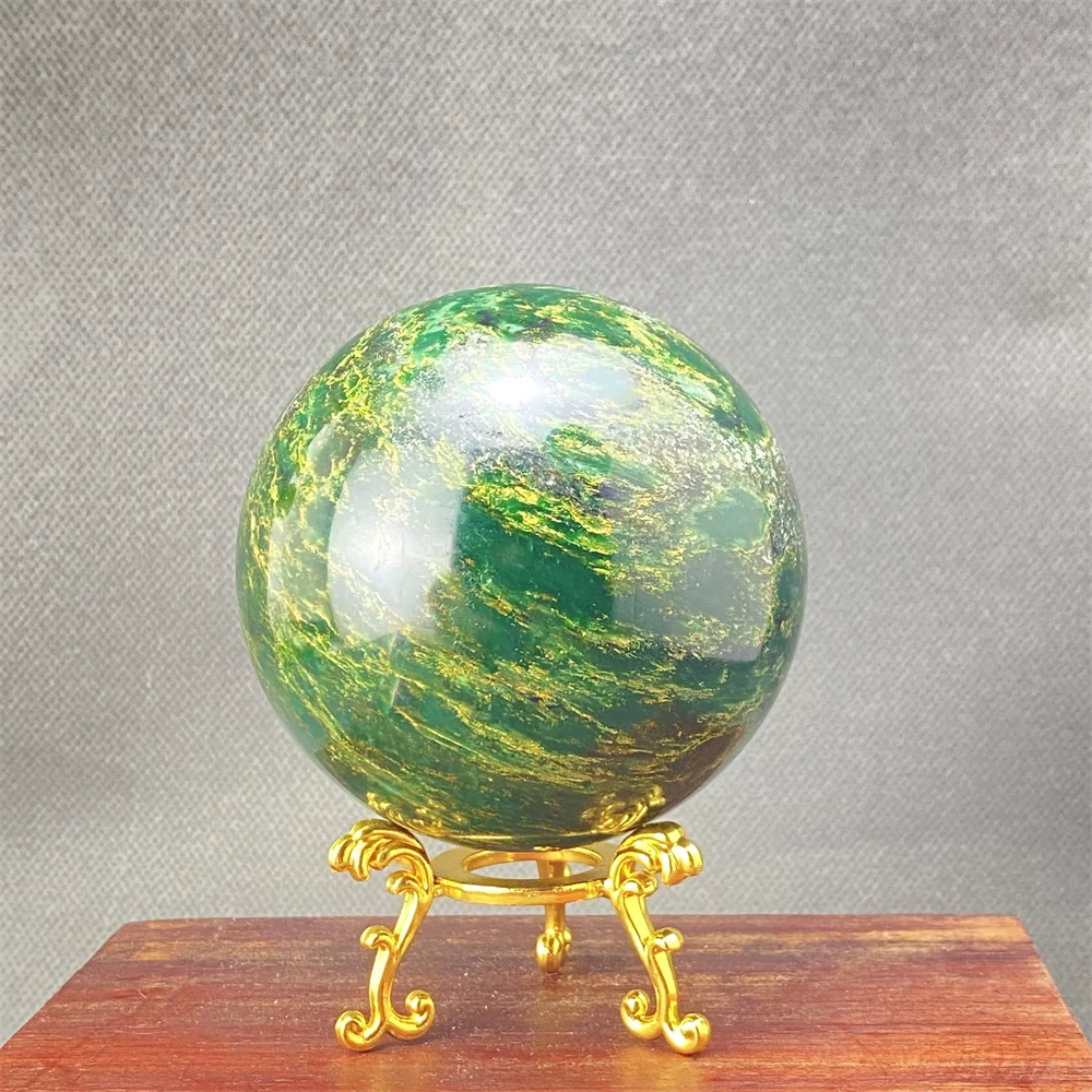 

Natural Green Emerald Crystal Ball Home Decoration Birthday Gift with Metal Base Energy Healing Ornament