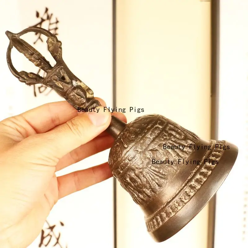 1pcs Three Clear Copper Bell Hand Cranked Artifact Retro Diamond Buddha Bell Specially Designed for Dharma Matters