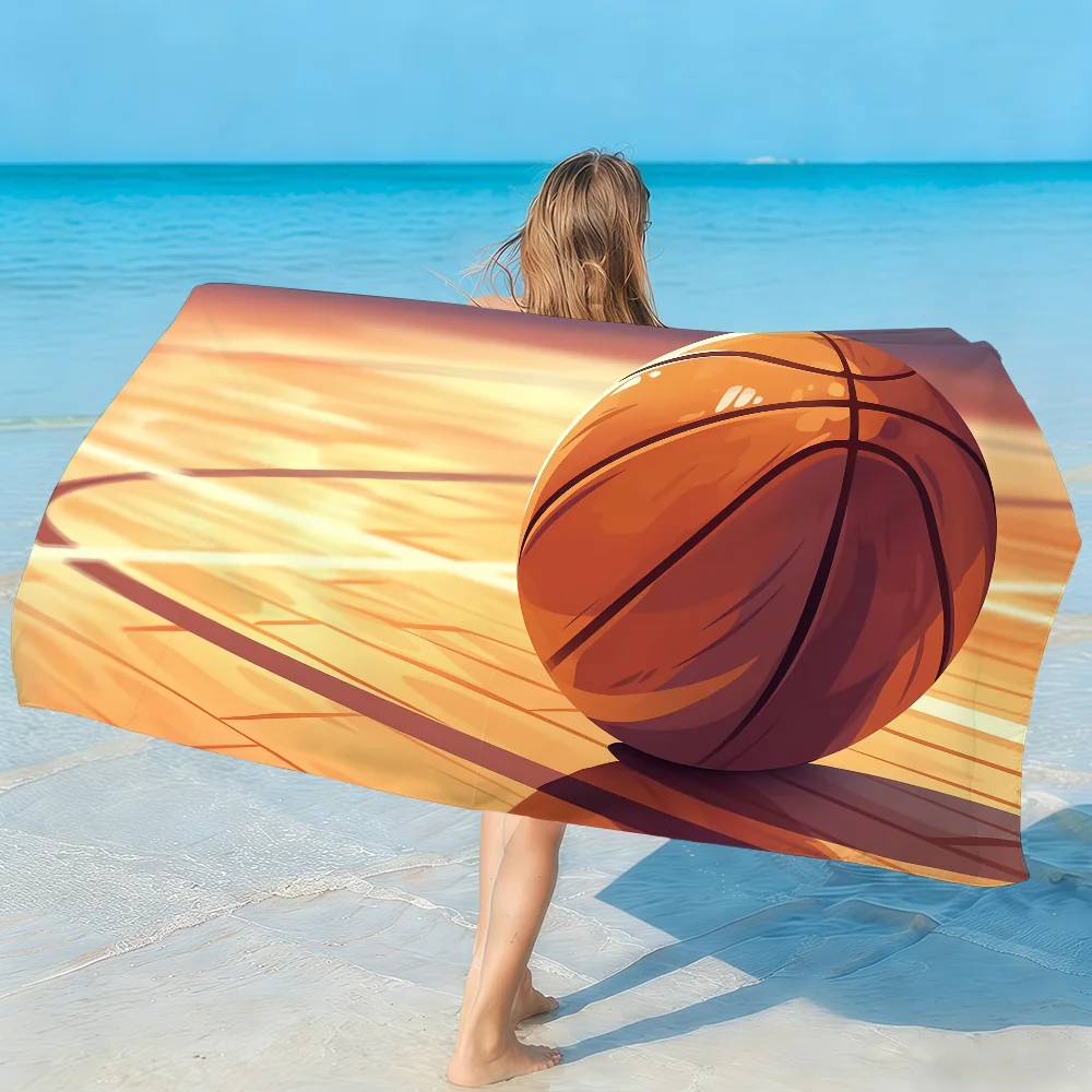 Basketball Court Towel Soft Lightweight Anti-Sand Large Beach Towel Quick-Drying Bath Sports Family