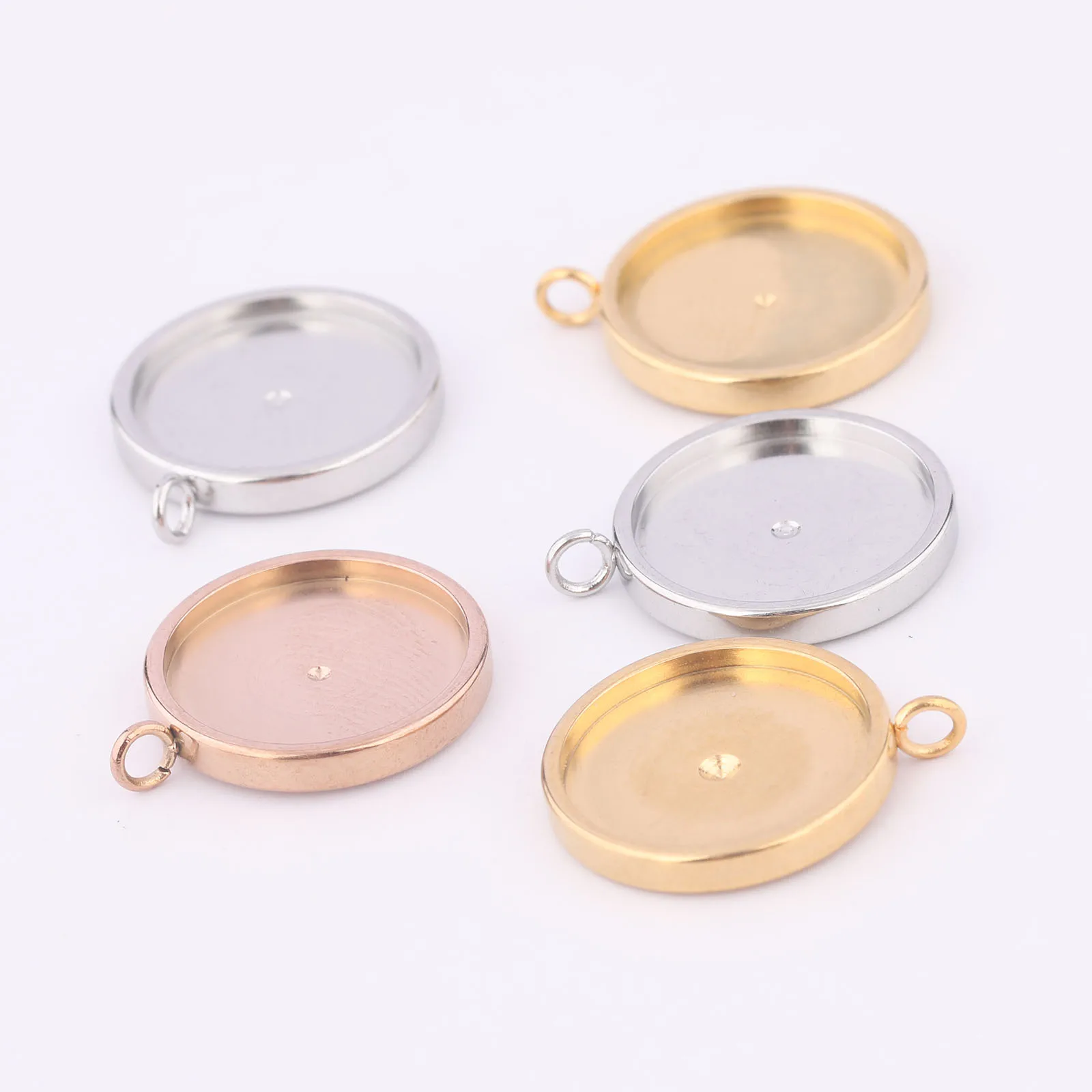10pcs Stainless Steel Rose Gold Plated Fit 12mm Cabochon Base Setting Trays Diy Bezel Charm Pendant Blanks For Earrings Makinga