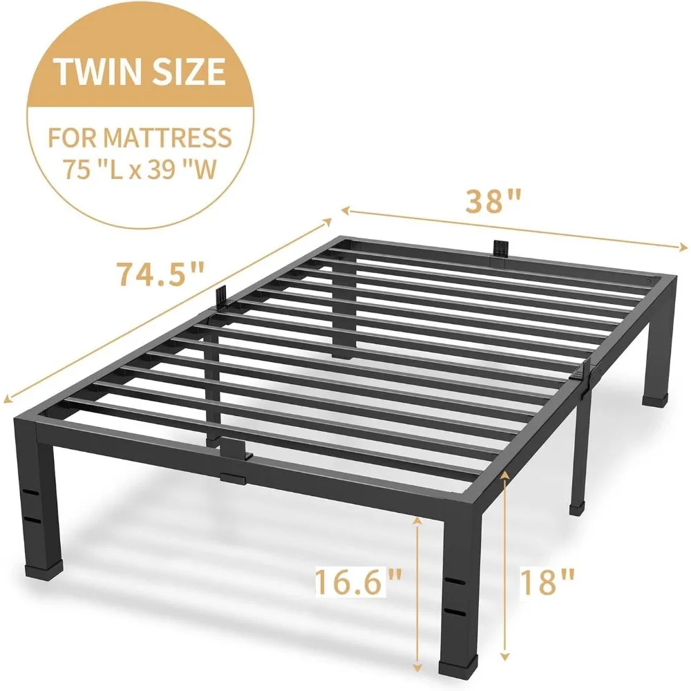 18 Inches Full/Twin/Full/Queen/King optional Bed Frames, Heavy Duty Metal Platform Bed Frame with Mattress Slide Stopper