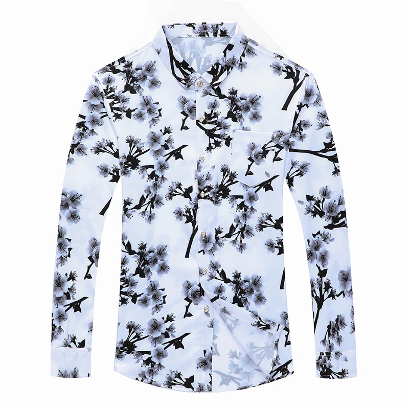 Chinesische Art Tinte Blumen druck Hemd Männer lässig Langarm Frühling hochwertige glatte bequeme Gentleman Camisa Masculina