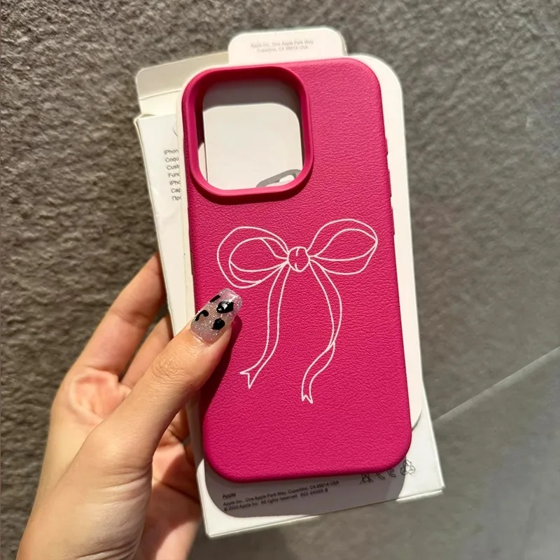 Luxury Line Bow Silicone Leather Phone Case for IPhone 13 11 15 16 14 12 Pro Max 16 15 Plus XR XSMax Soft Shockproof Back Cover