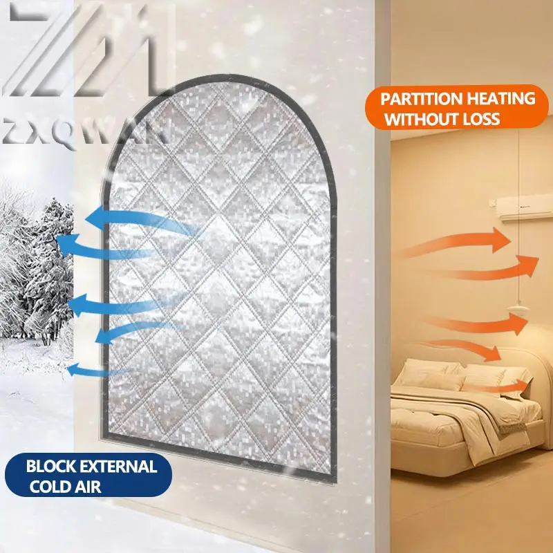 Customizable Thick Quilted Arc Windproof Curtain for Balcony, Easy-Care Waterproof Curtain Self-Adhesive Drill-Free Installation