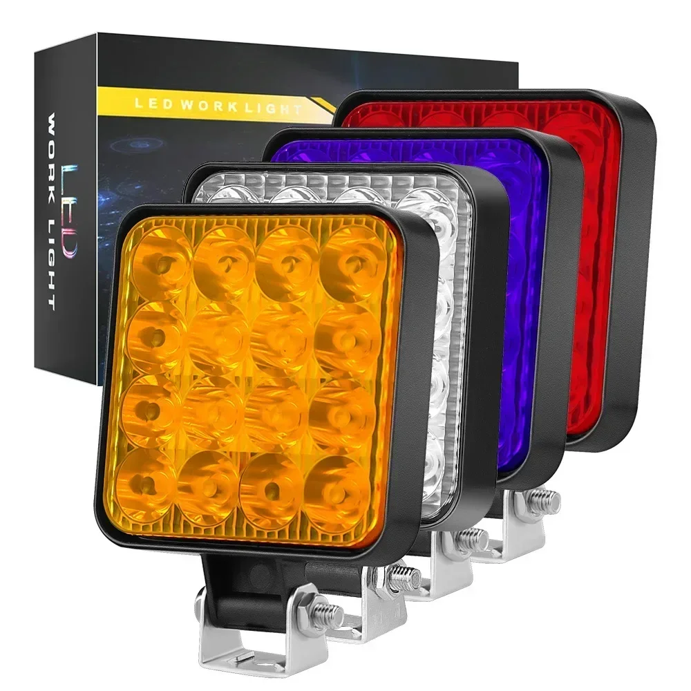 Auto LED Dust Proof Working Light Square Night Driving Lamp 48W 12V Off-road Forklift Headlight Spotlight Truck Off Road Tractor