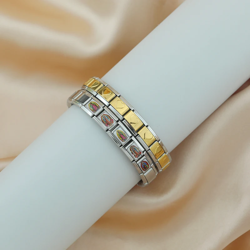 Hapiship 2024 Fashion Mexico Chili Guitar Jesus Italian Charm Links Fit 9mm Stainless Steel Women Bracelet Making Jewelry TZ007