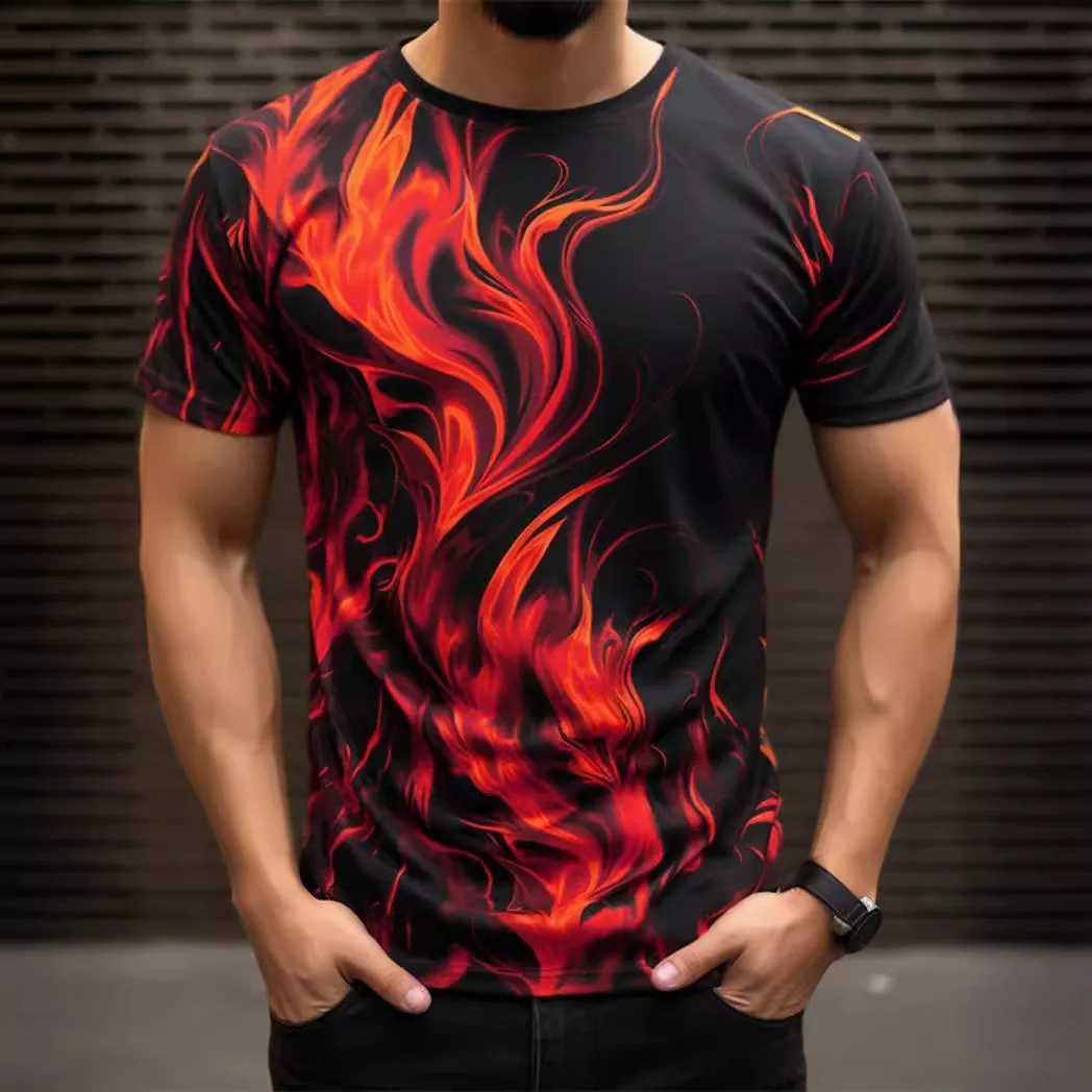 

Flame men's street style 3D printed outdoor vacation outing T-shirt red purple orange short-sleeved spring and summer clothing