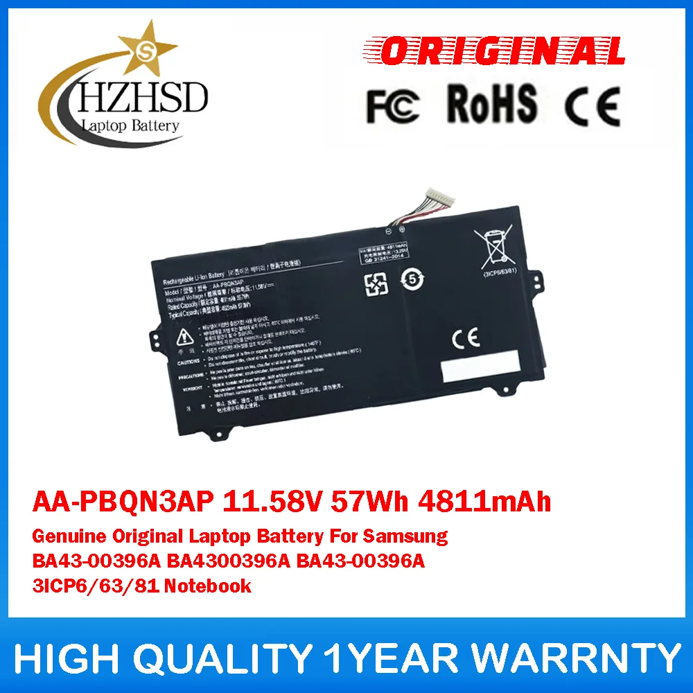 

AA-PBQN3AP 11,58 В 57 Втч 4811 мАч Оригинальный аккумулятор для ноутбука Samsung BA43-00396A BA43-00396A 3ICP6/63/81