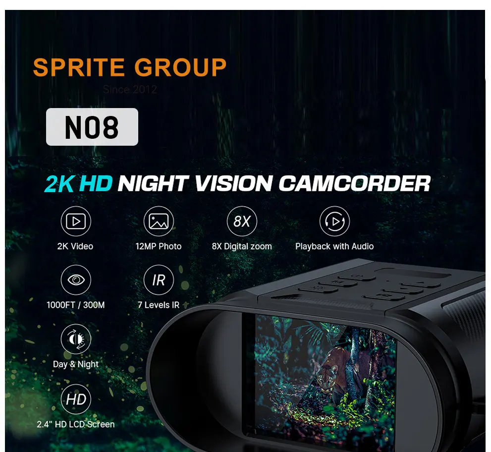 SPRITE GROUP 2.5K 30FPS PIR Motion Detection Wifi Function 8X Digital Zoom 10X Magnifying Lens Night Vision Binocular Camera