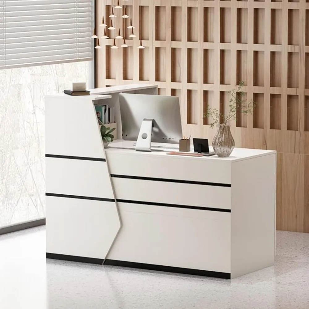 Reception Desk with Hutch, Reception Counter Desk with Lockable Drawers & Shelves, for Salon Recetion Room Counter Free shipping