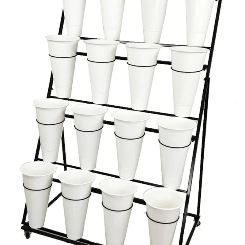 Flower shop  display rack, multi-layer stepped iron movable bucket , ded