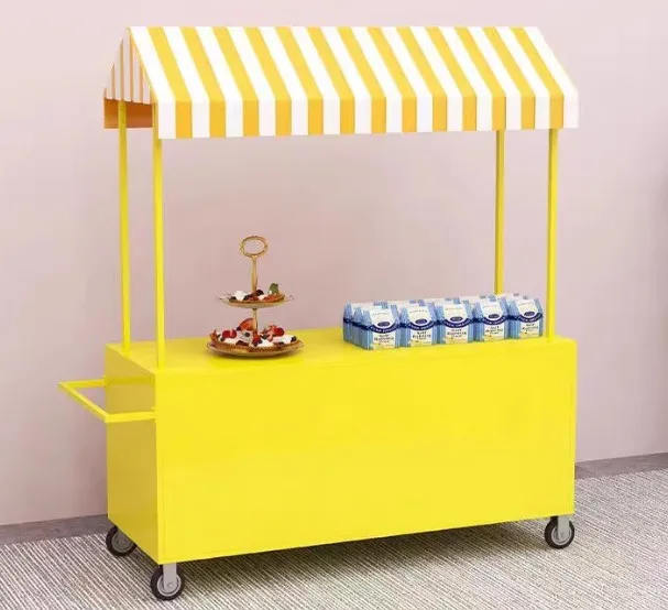 stall cart with handrails Night market mobile snack dining car Wrought iron fried skewer car Square supermarket promotion desk