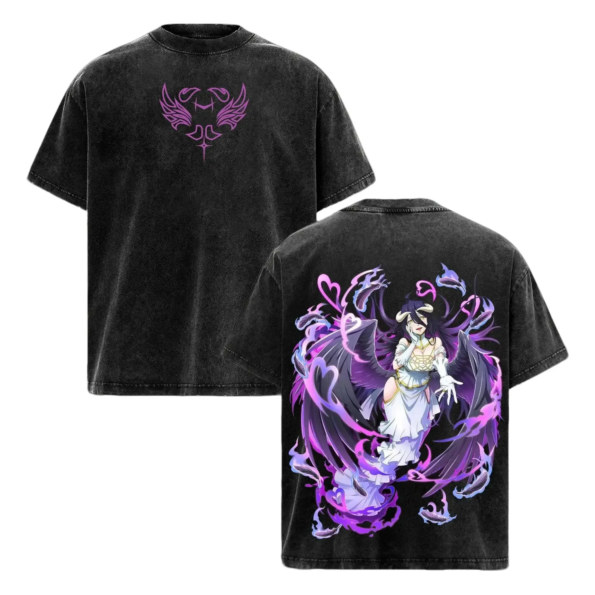 Hot Anime Overlord Albedo Kawaii Clothing Men Women Short Sleeve Tshirts Washed Cotton Tee Retro Loose T-shirt Harajuku T Shirt