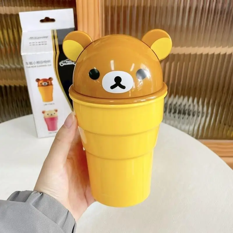 Rilakkuma Cup Shaped Flip Cover Desk Top Trash Can Storage Decorative Ornaments Automotive Garbage Storage Bin Birthday Gift view 3