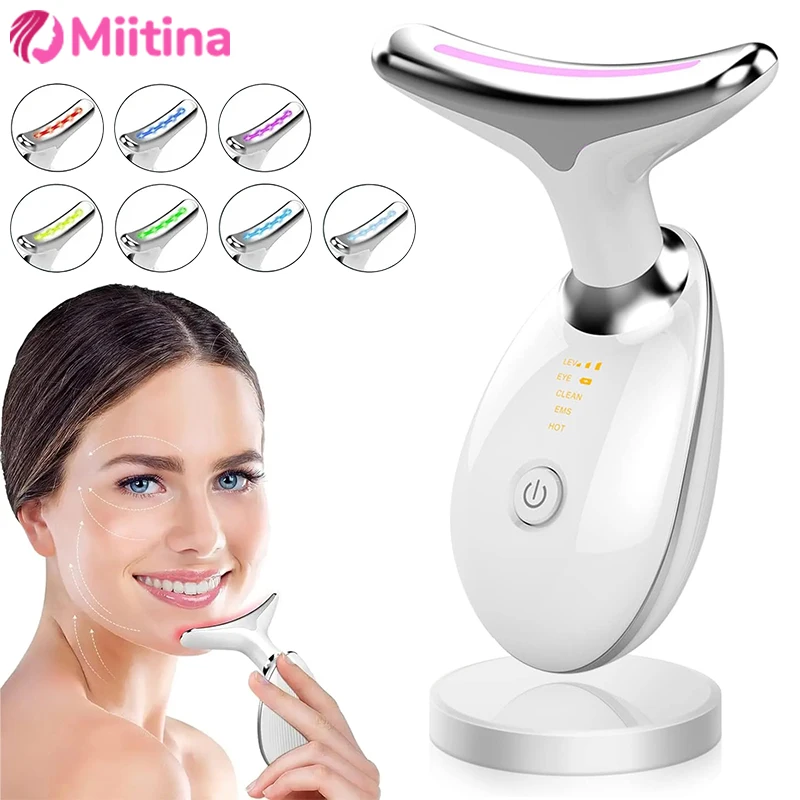 

Electric Neck Anti Wrinkle Face Beauty Device Lifting Tighten Massager LED Photon Facial Therapy Microcurrent Wrinkle Remover