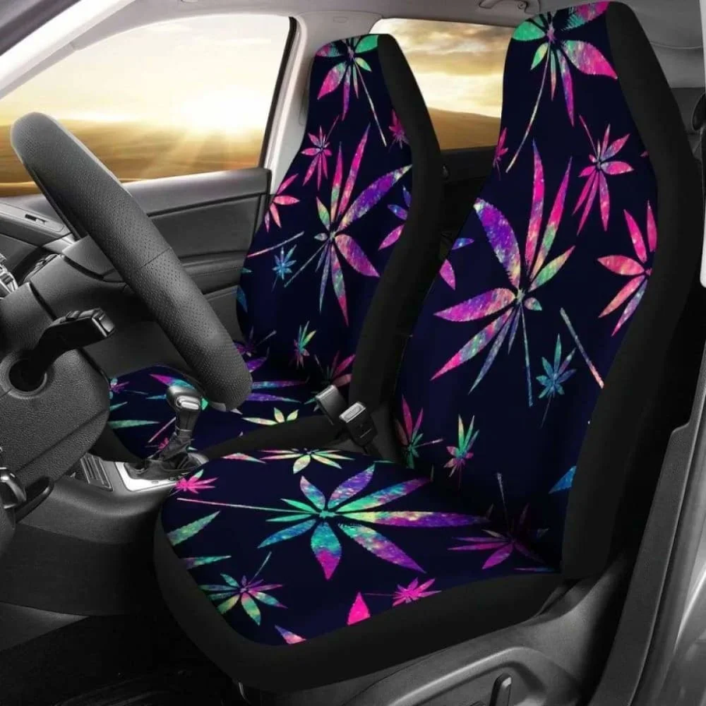 Pot Leaves Tie Dye Seat Covers,Pack of 2 Universal Front Seat Protective Cover