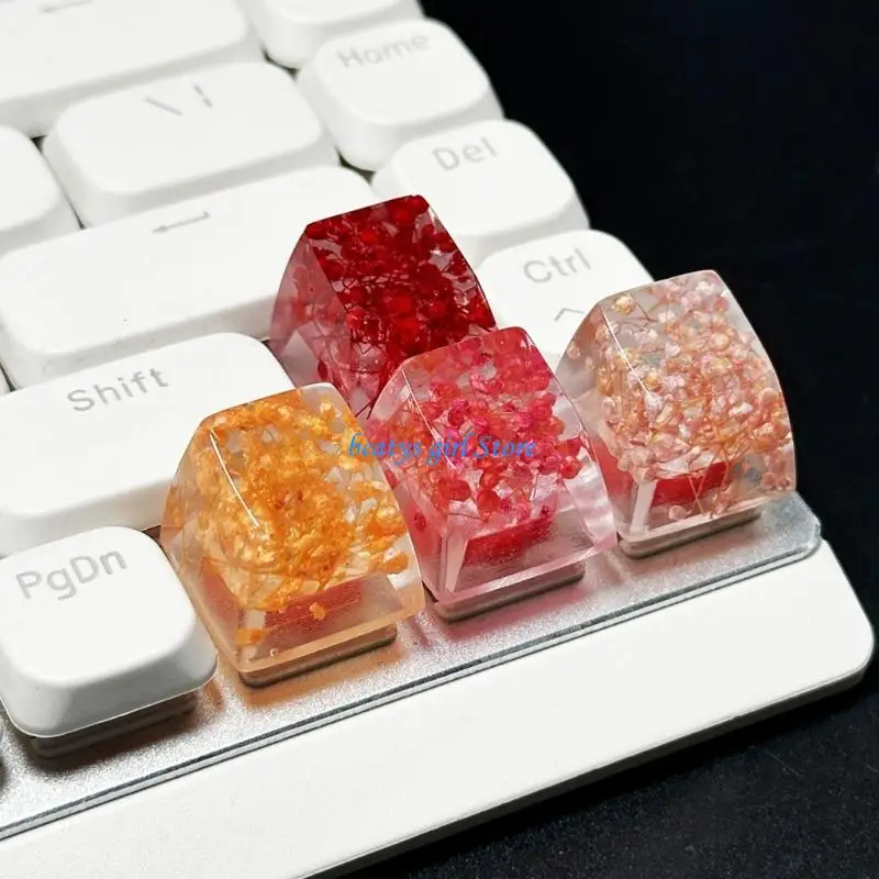

C7AB Handmade Epoxy Resin Keycap with Real Flower Keycap for Mechanical Keyboards Translucent Finish