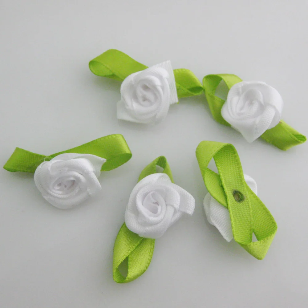 Medium Size About 20MM Rosettes 30Pcs Ribbon Flower With Leaf 35MM Headwear Accessories DIY Sewing Supplies