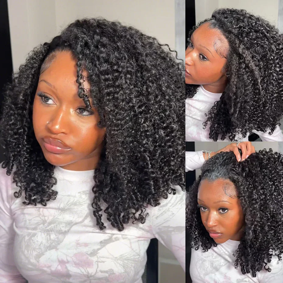 Kinky Curly Halbperücke aus Echthaar, 300er Dichte, 3-in-1 nahtlose Flip-Over-Halbperücke aus Echthaar, kleberlos, sofort tragbar, anfängerfreundlich – Detail 2