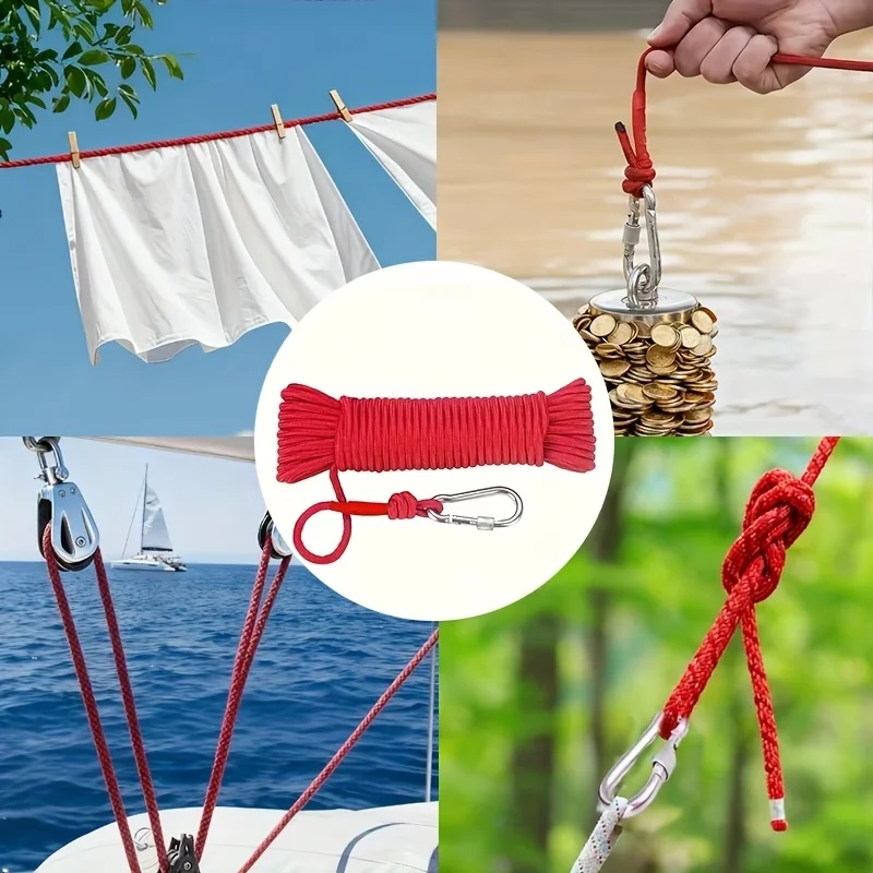 10M (787.4Inch/393.7Inch) Specialized High-Quality Red Retrieval Rope with a Metal Clasp, Sturdy Mooring Rope/Fishing Line Made image 4