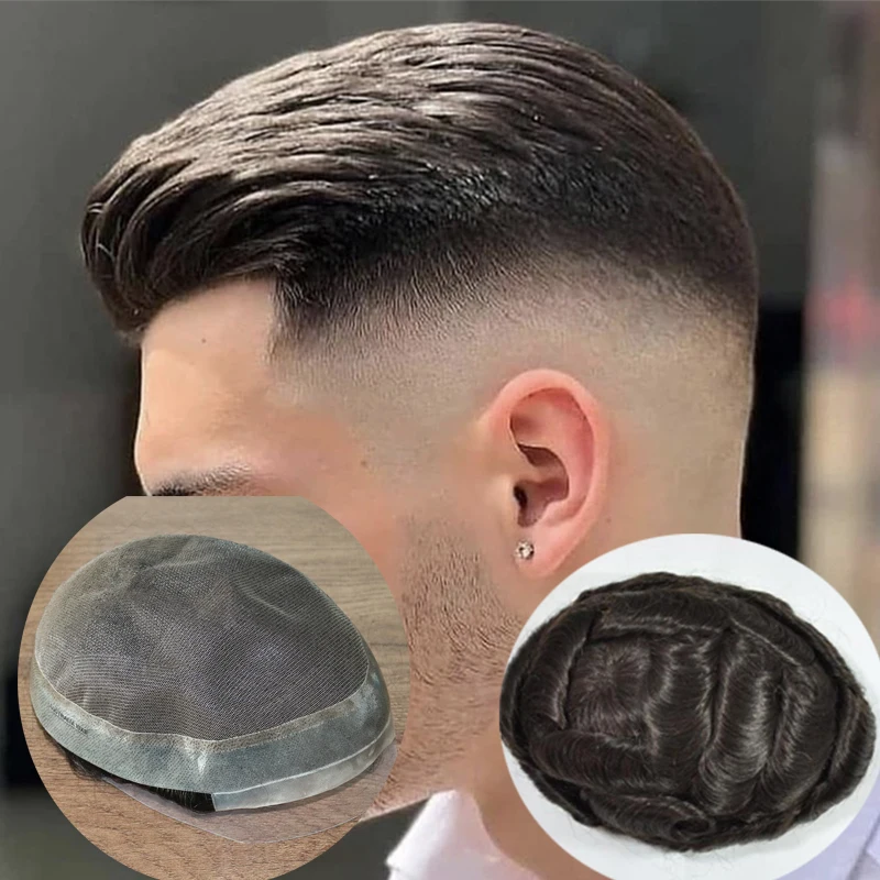 Australia Toupee wig dasar renda pria dan PU untuk pria Unit sistem pengganti rambut manusia India cokelat untuk pria prostesis rambut pria