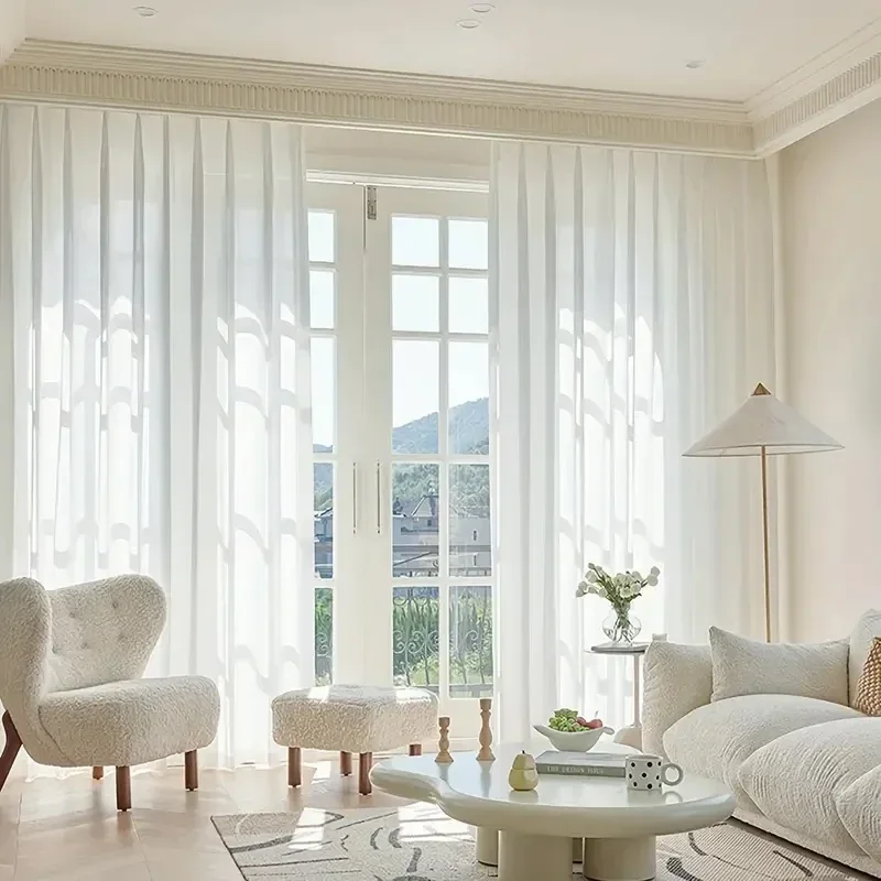 Modern White Semi Sheer Curtains for Living Room Blinds Velvet Curtain for Bedroom Ready-made Cortinas Rideaux Home Decoration