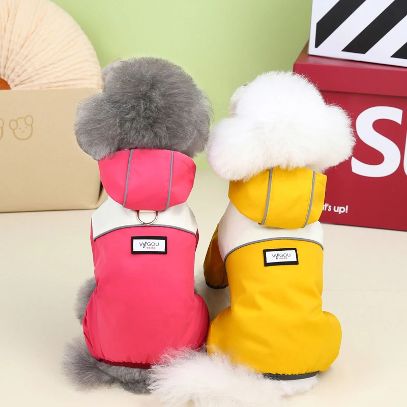 Waterproof Dog Jumpsuit With Caps Four Legs Dog Raincoat for Small Dogs Puppy Clothes Reflective Chihuahua Rain Coat Pet Costume