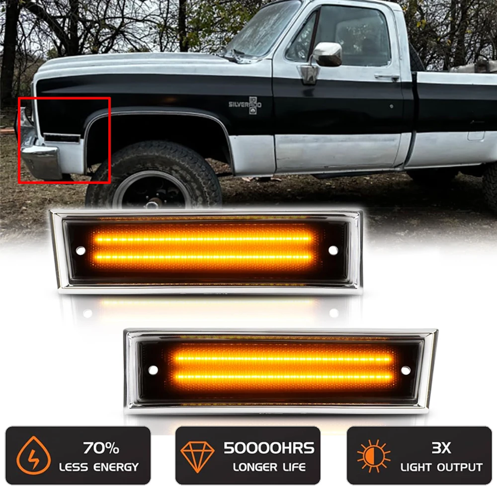 

2Pcs Front Fender Side Marker Led Lights for Chevy C10 C20 C30 K10 K20 K30 K5 Suburban R3500 V3500 K5 Blazer GMC Jimmy Amber