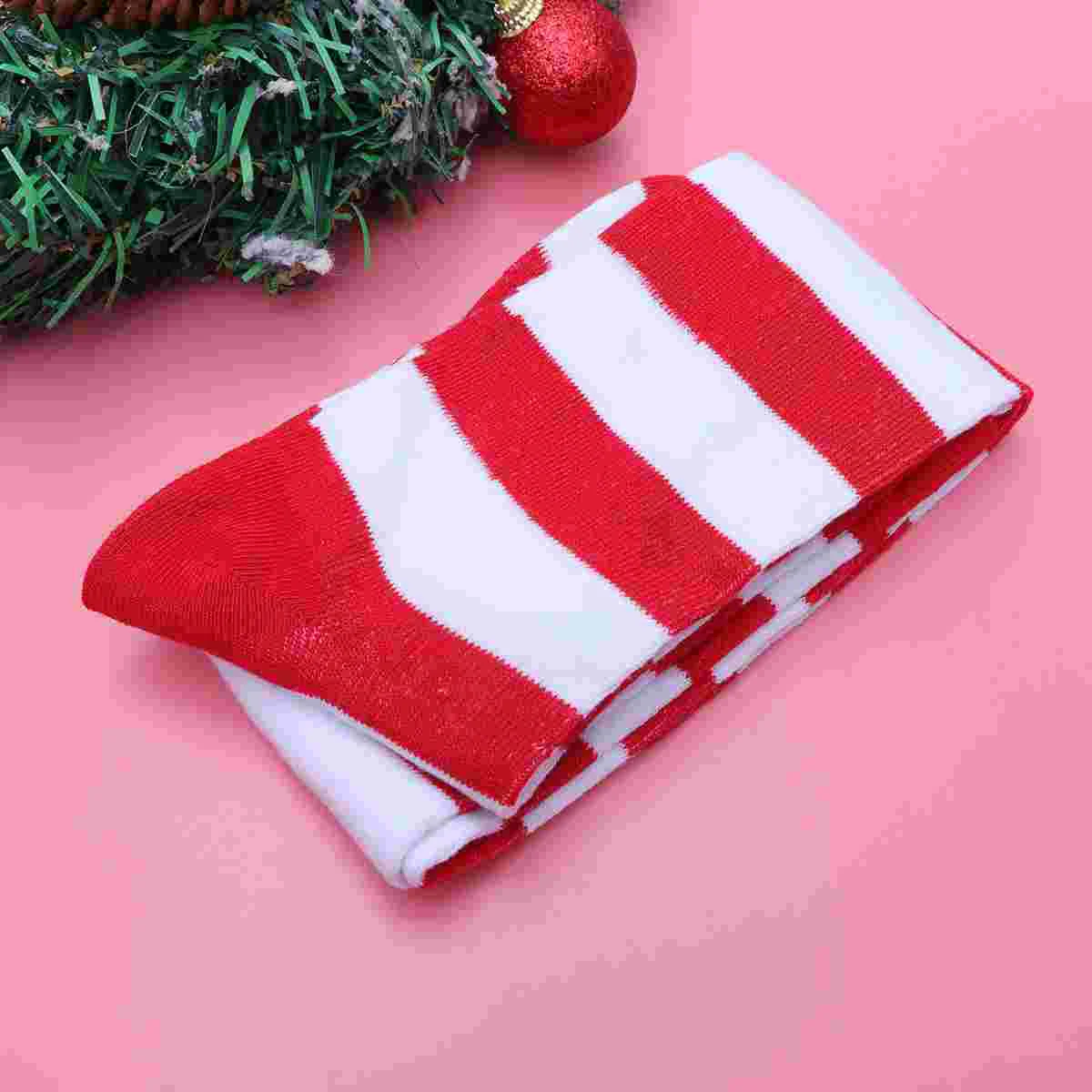 Christmas Red White Stockings Long High Striped Over Knee Socks for Xmas Party Costume Supplies- Free Size