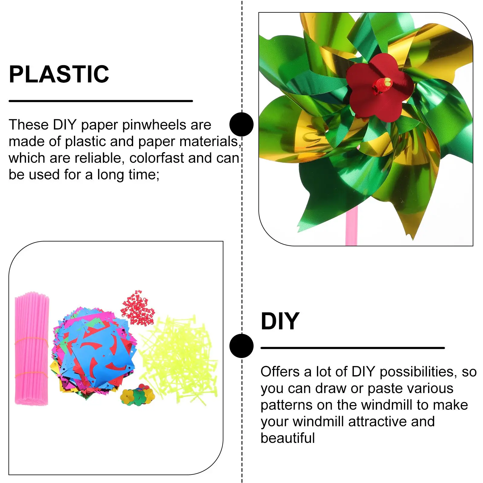 

100 Pcs Colorful Windmill Pinwheels Toy for Kids Girls Decorations Diy Paper Plastic Safe Long Term Use Fun Gift