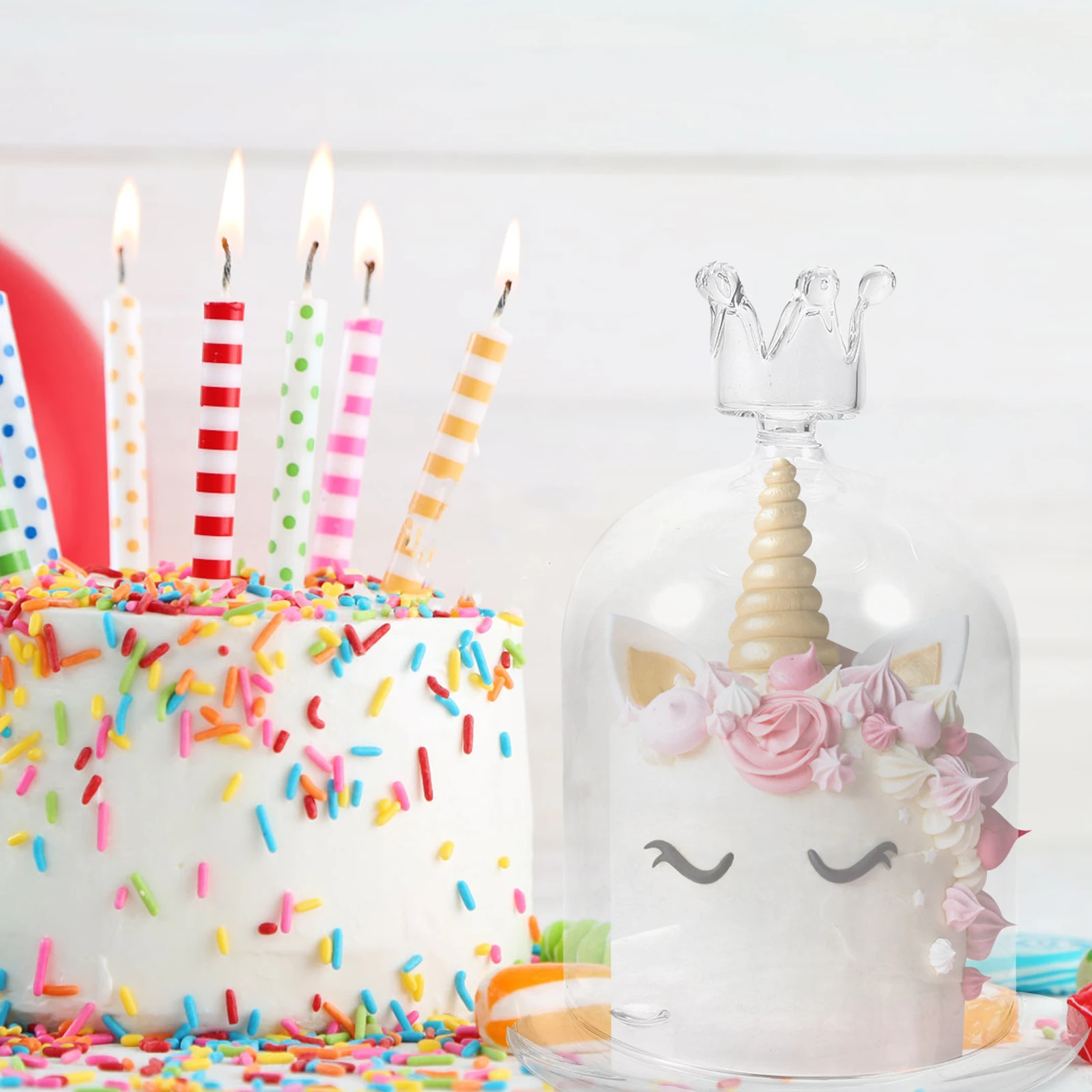 

1Set Preserved Flower Glass Dome Cover Base Cake Display Cloche Floral Decor Micro Landscape Protective Glass Bell Jar