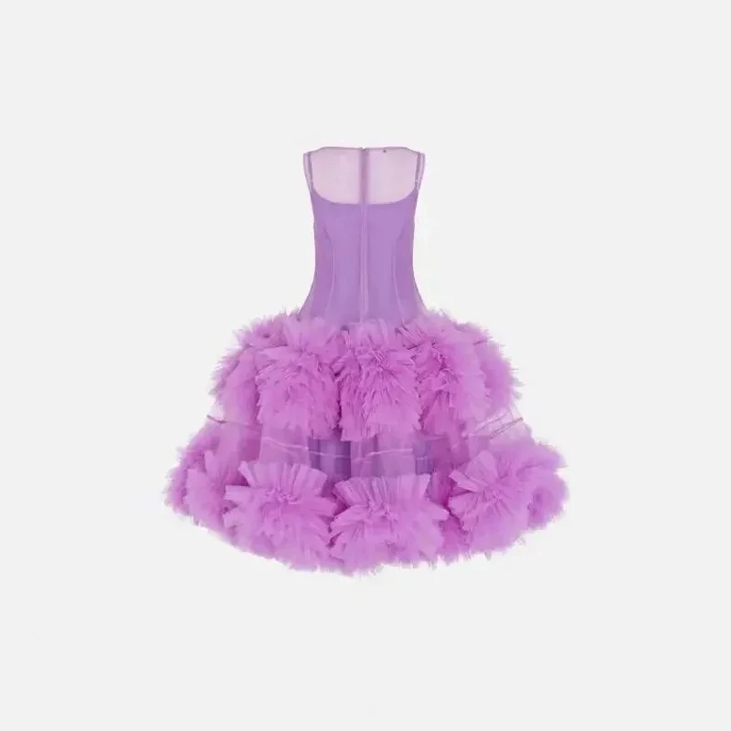 Vestidos largos Lavender Prom Gowns Tulle Tierred Ankle Length Long Sheer Party Dresses Ball Gown Candy Color Tutu Dresses Women